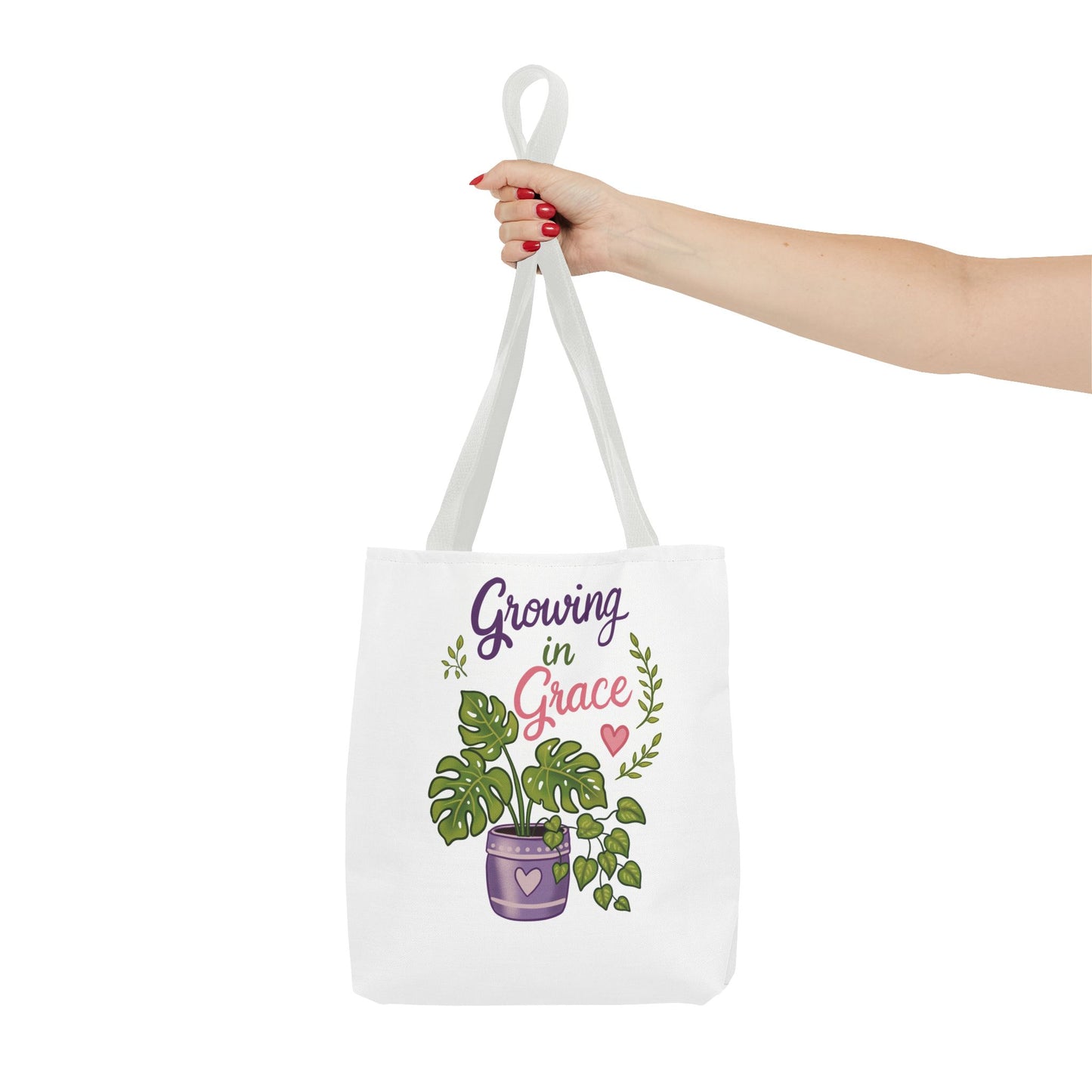 Growing in Grace Plant Tote Bag – Floral Monstera Illustration, Inspirational Gift