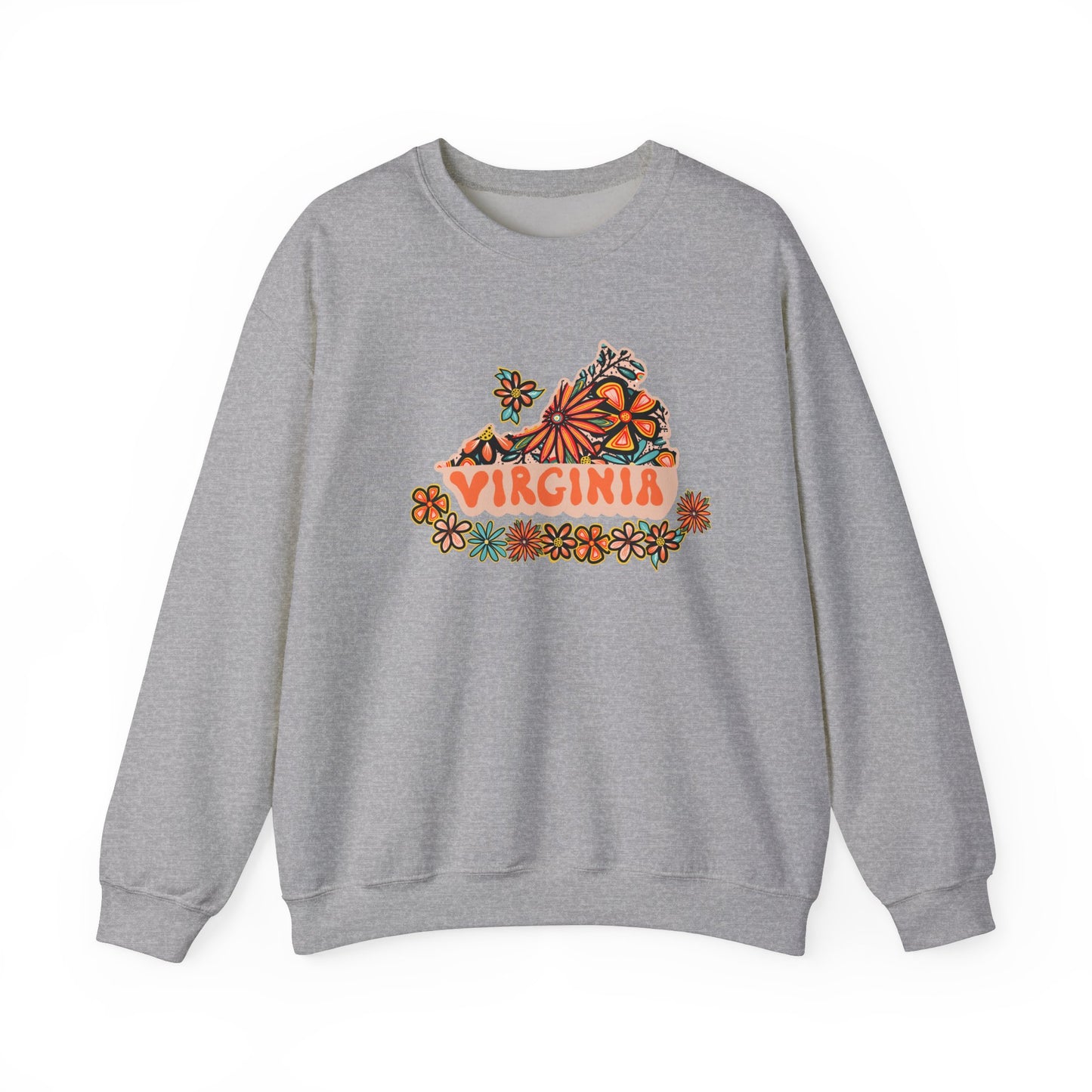 Retro 70s Flowers Virginia State Design — Heavy Blend™ Crewneck Sweatshirt