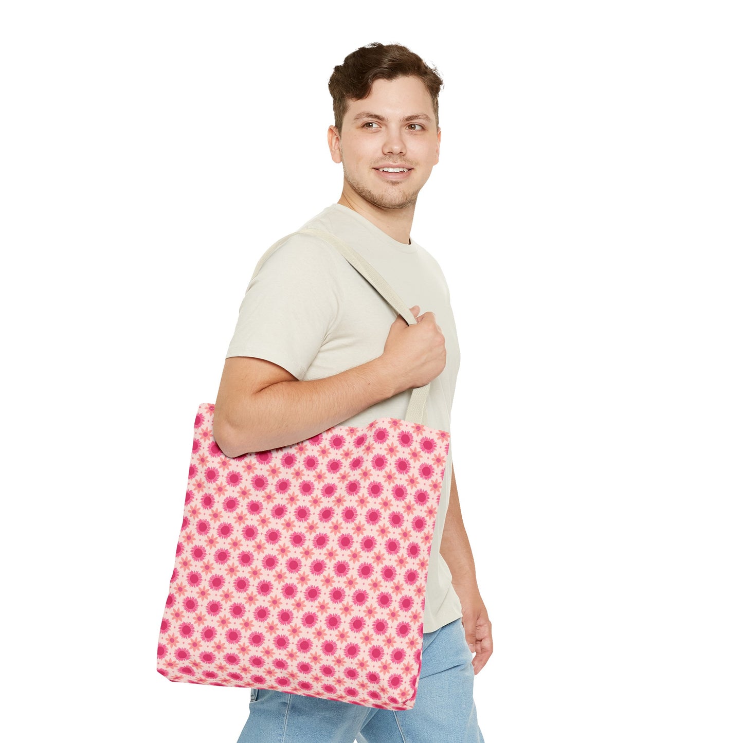 Pink Sunflowers on Pink Background Tote Bag