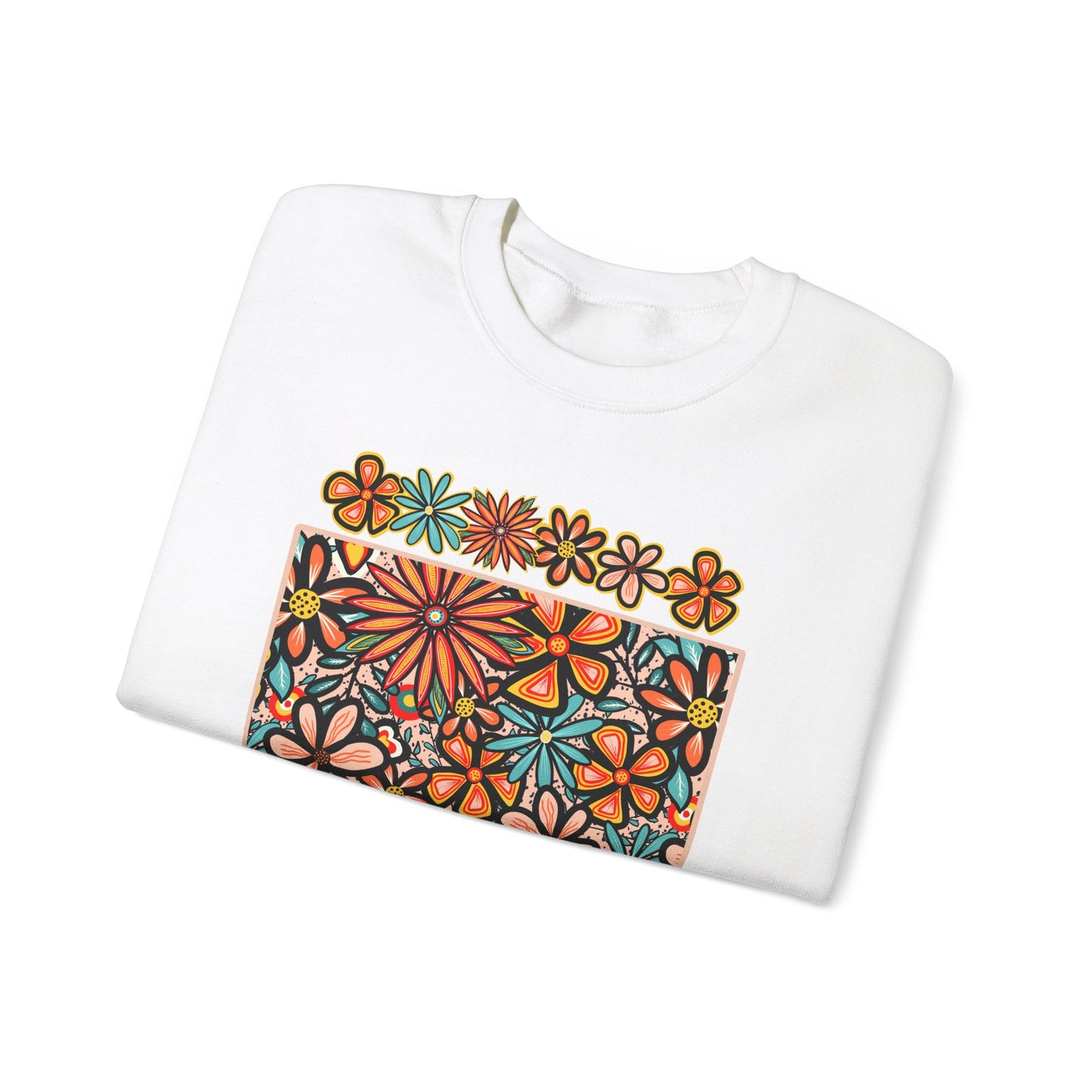 Retro 70s Flowers Wyoming State Design — Heavy Blend™ Crewneck Sweatshirt