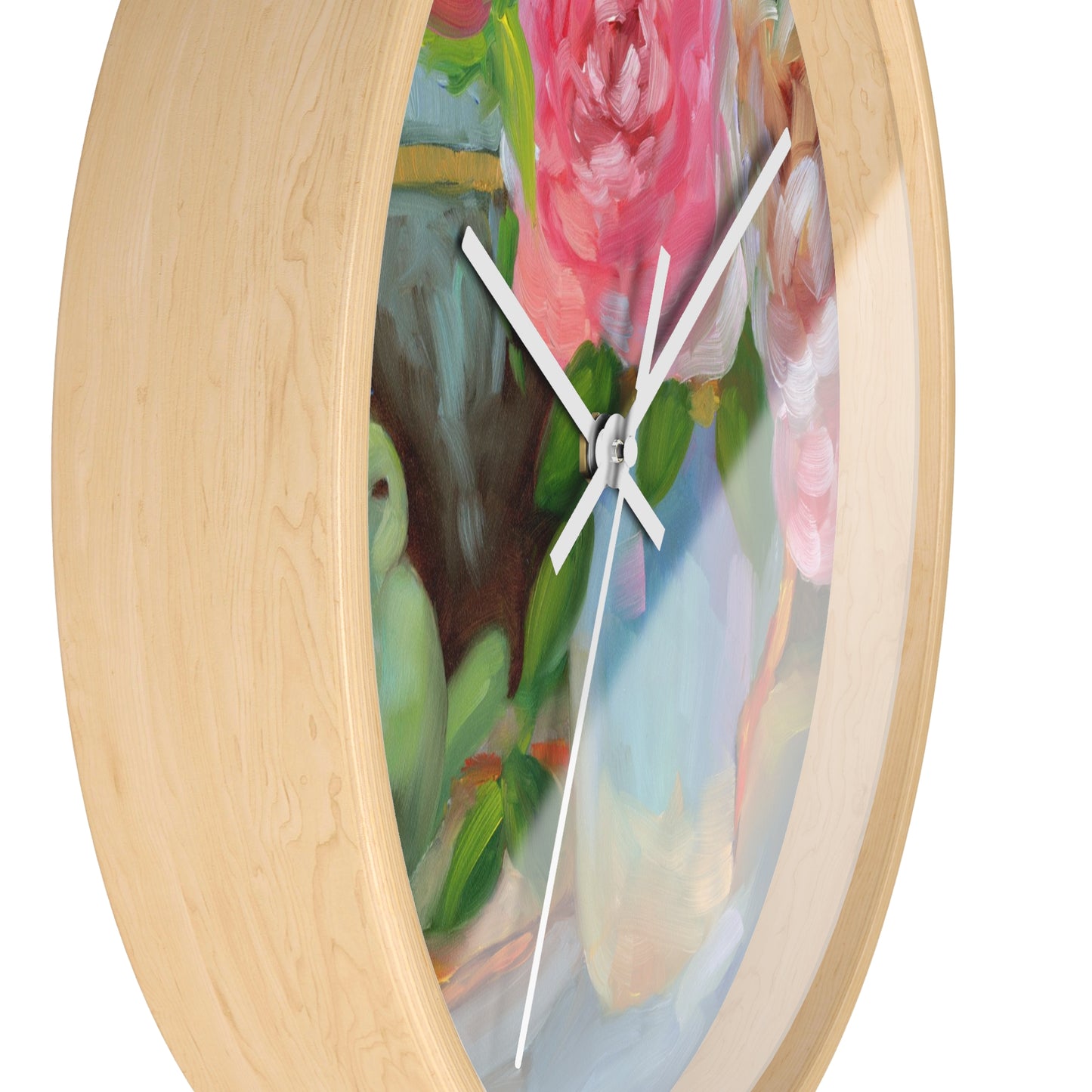 Floral Parrot Wall Clock — Pink Roses & Bird Still Life Home Decor