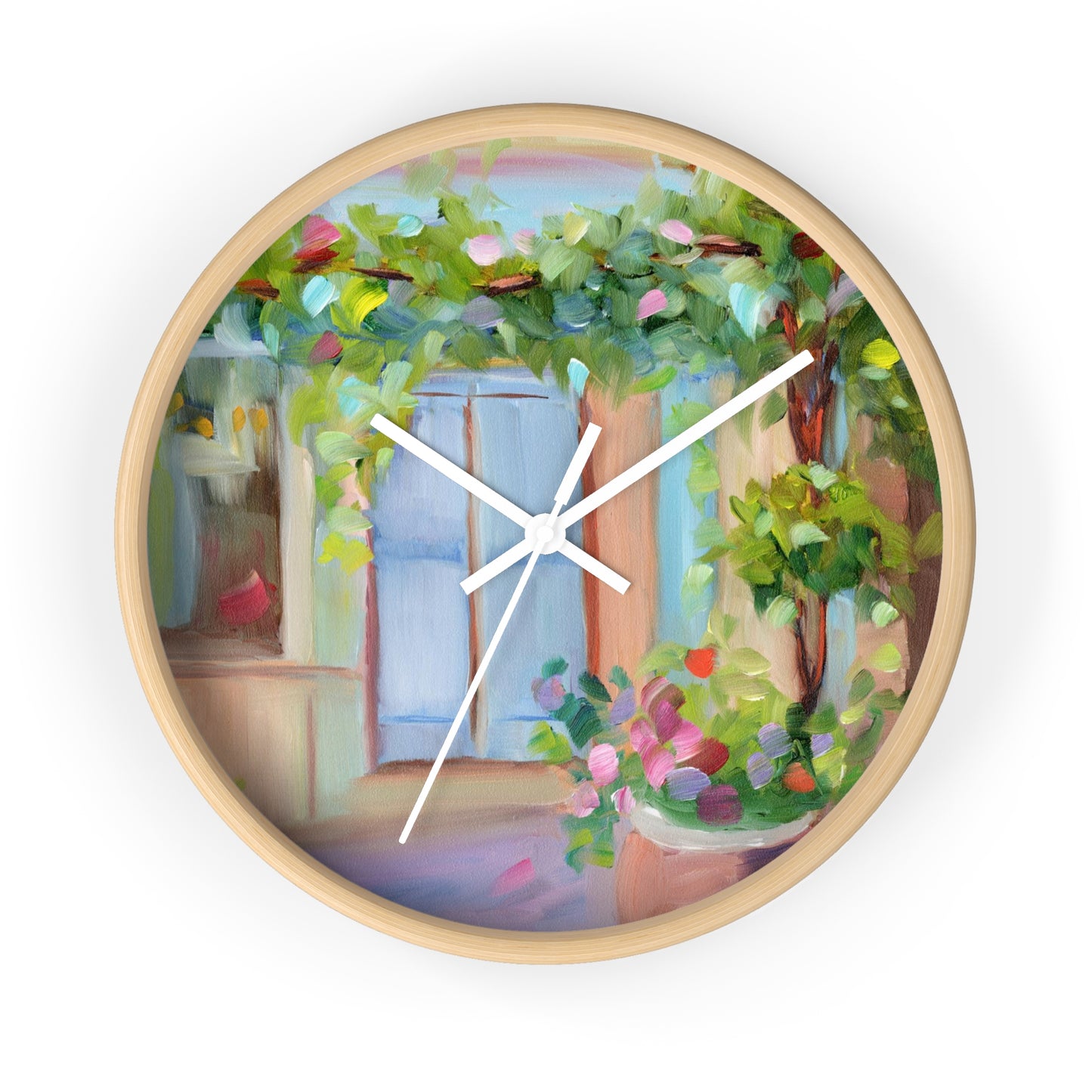 Old World Garden Wall Clock — Sunny Courtyard Floral Art Clock