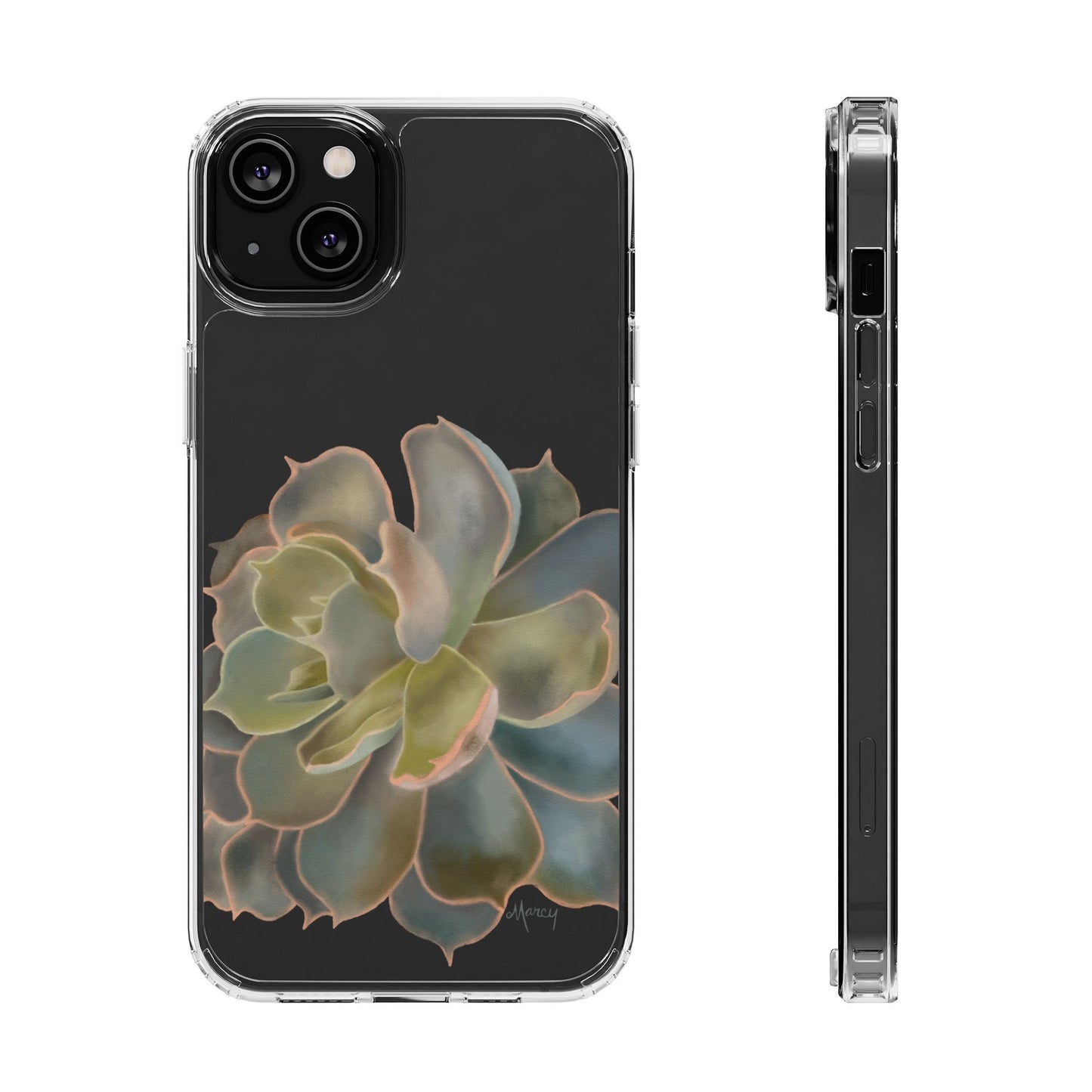 Gray and Green Succulent Clear Cases