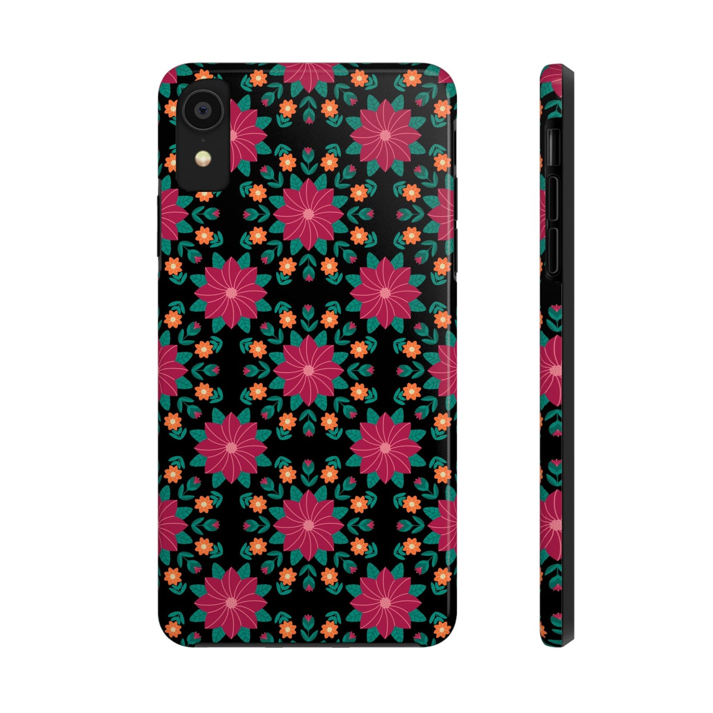 Poinsettias (pink and teal) Tough Phone Cases