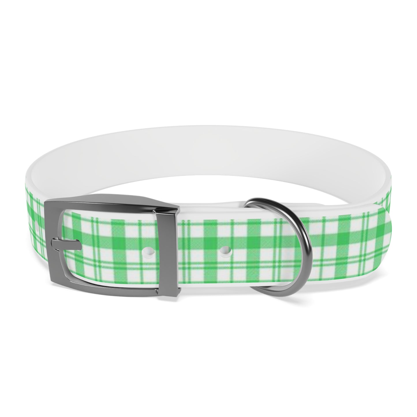 Green and White Plaid Dog Collar