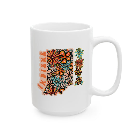 Retro 70s Flowers Indiana Ceramic Mug 11 oz and 15 oz