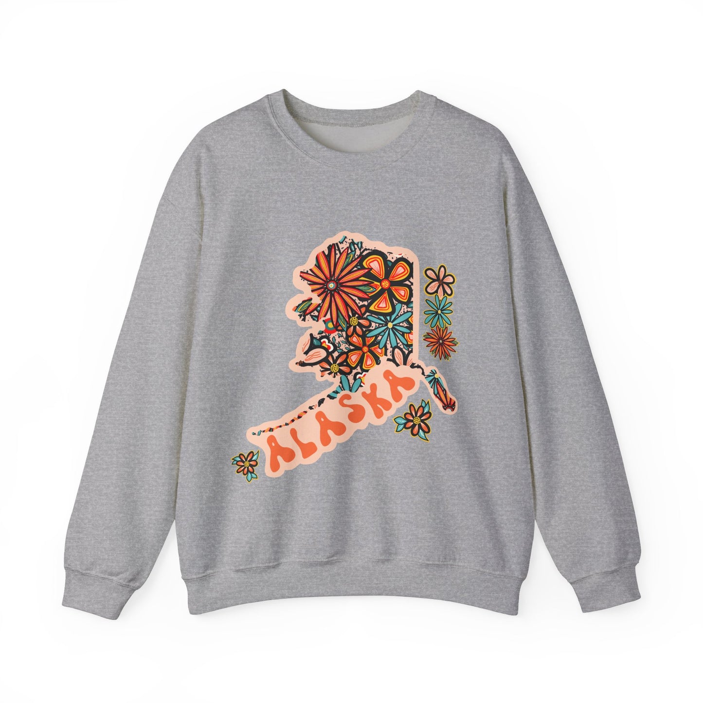 Retro 70s Flowers Alaska State Design — Heavy Blend™ Crewneck Sweatshirt