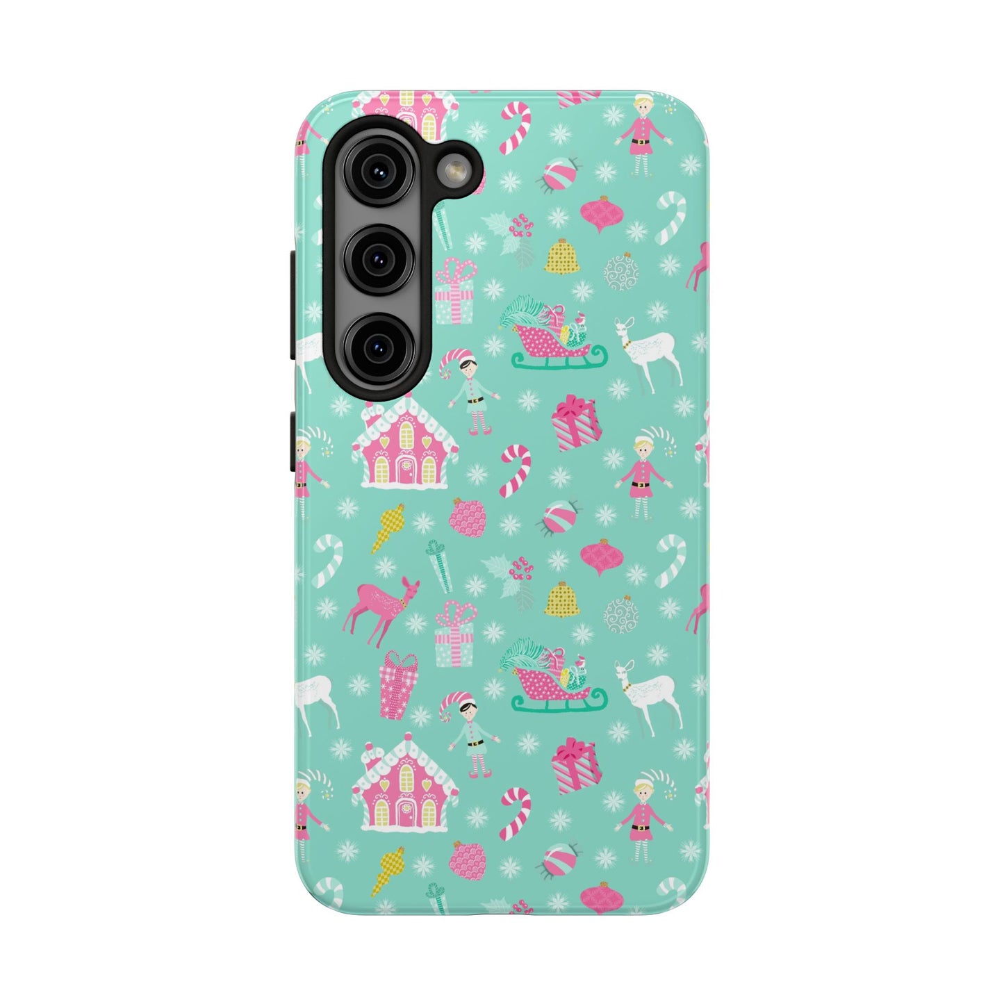 Pastel Christmas on Turquoise Tough Phone Cases