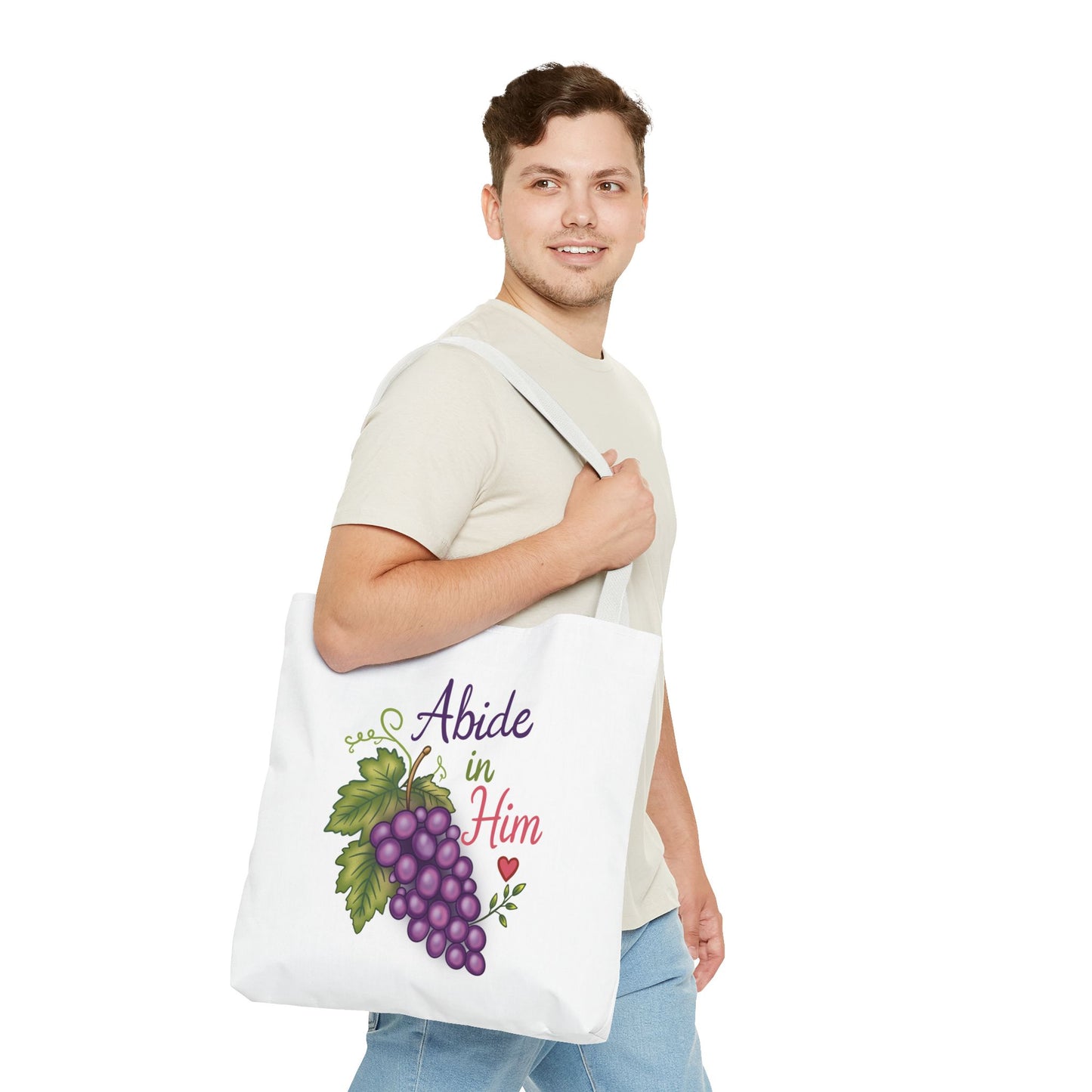 Abide in Him Tote Bag — Christian Inspirational Grape Design