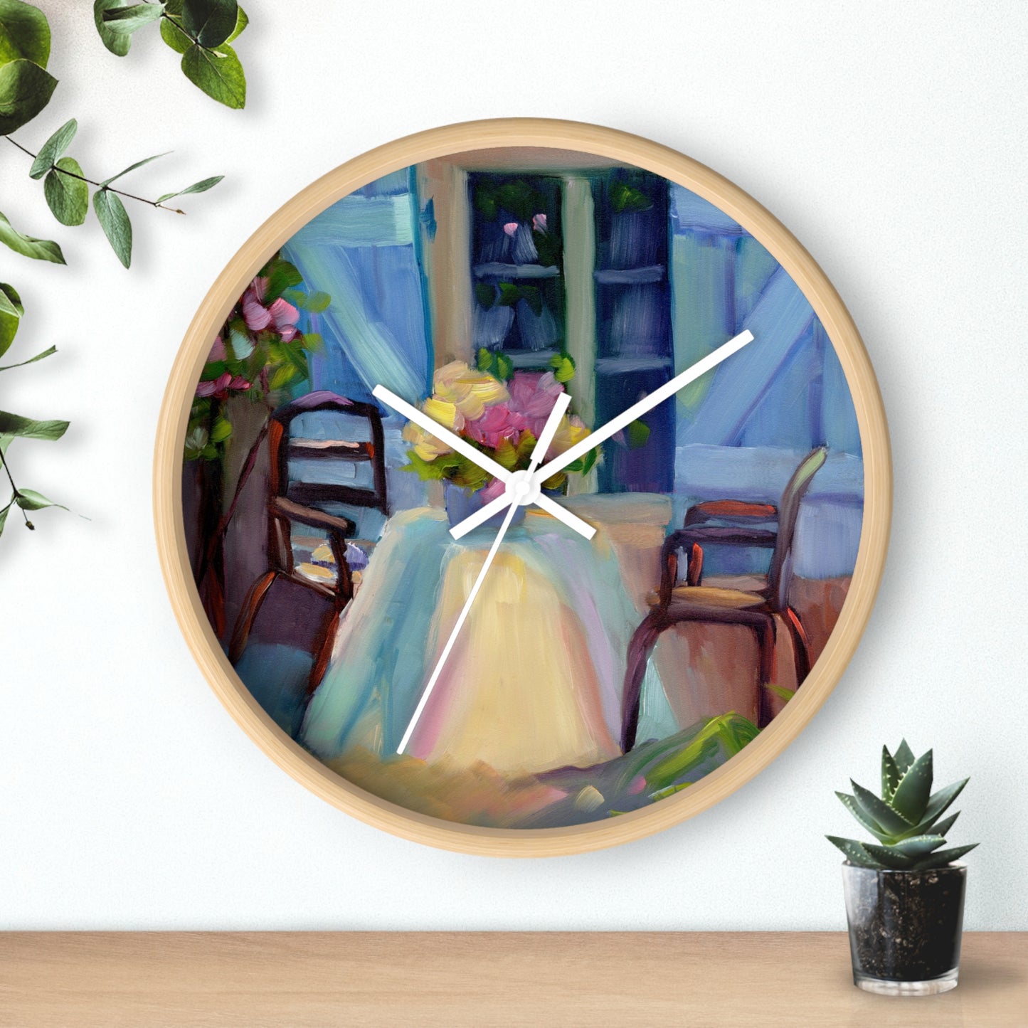 Impressionist Dining Wall Clock — Floral Table Scene Home Decor