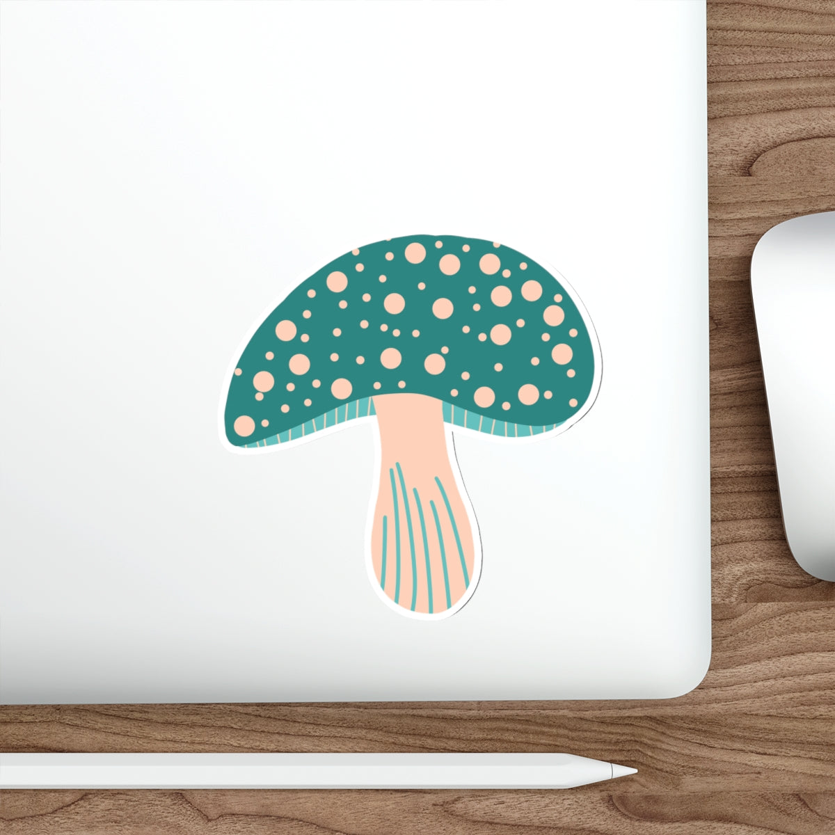 70s Groove Turquoise and Tan Dotted Mushroom Die Cut Sticker