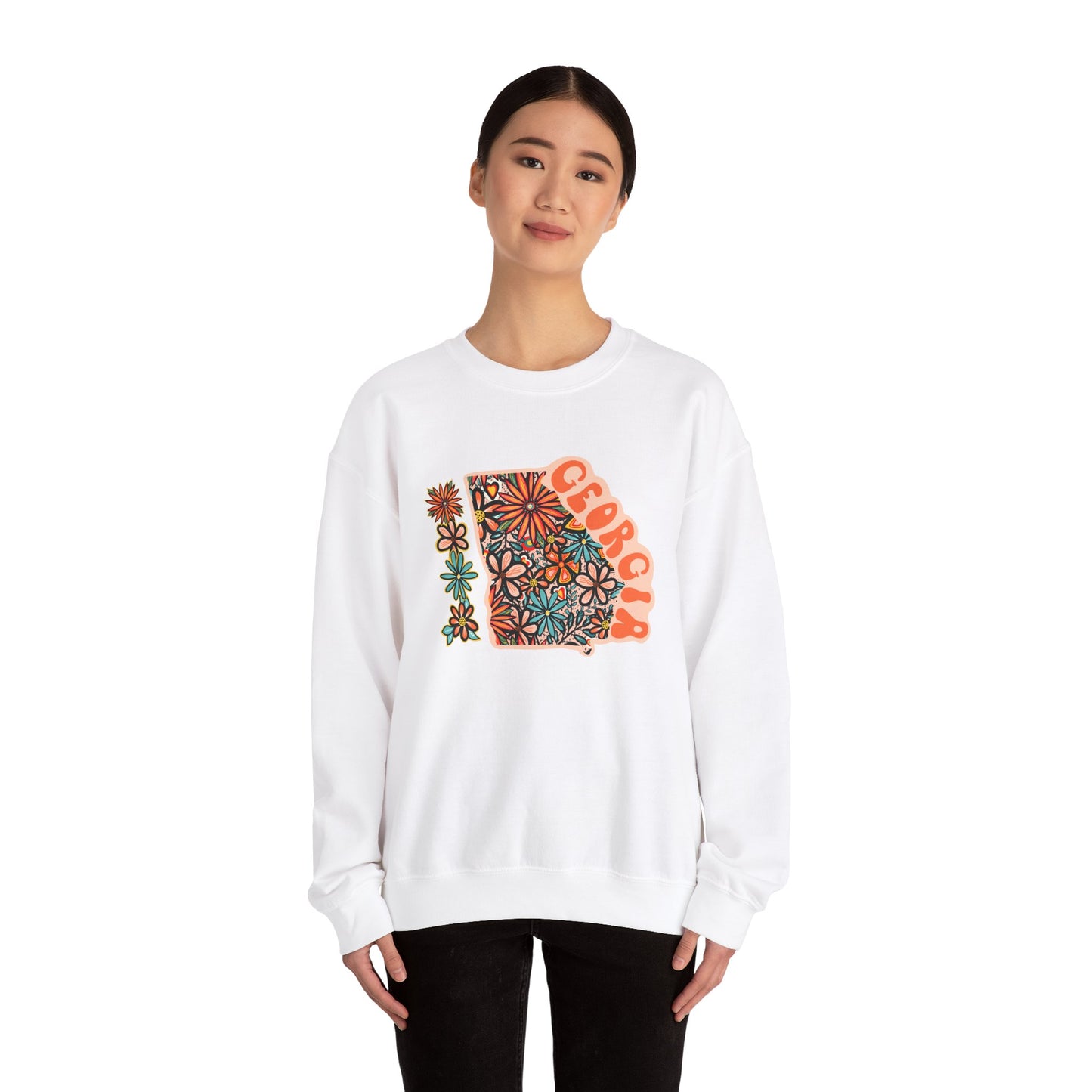 Retro 70s Flowers Georgia State Design — Heavy Blend™ Crewneck Sweatshirt