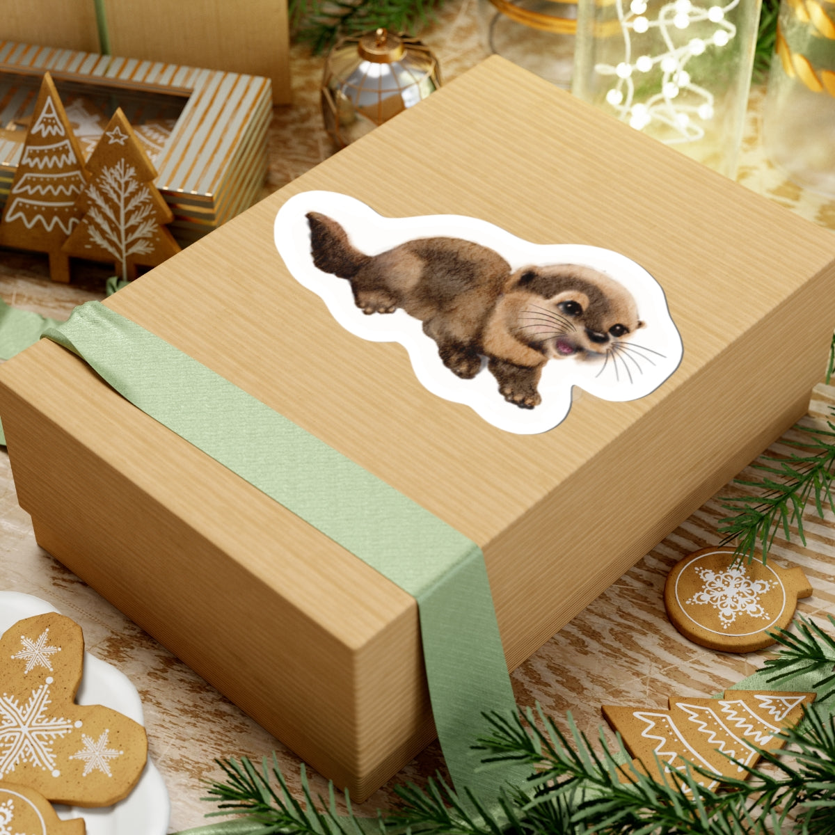 Playful Baby Otter Kiss-Cut Sticker — Cute Animal Laptop Decal
