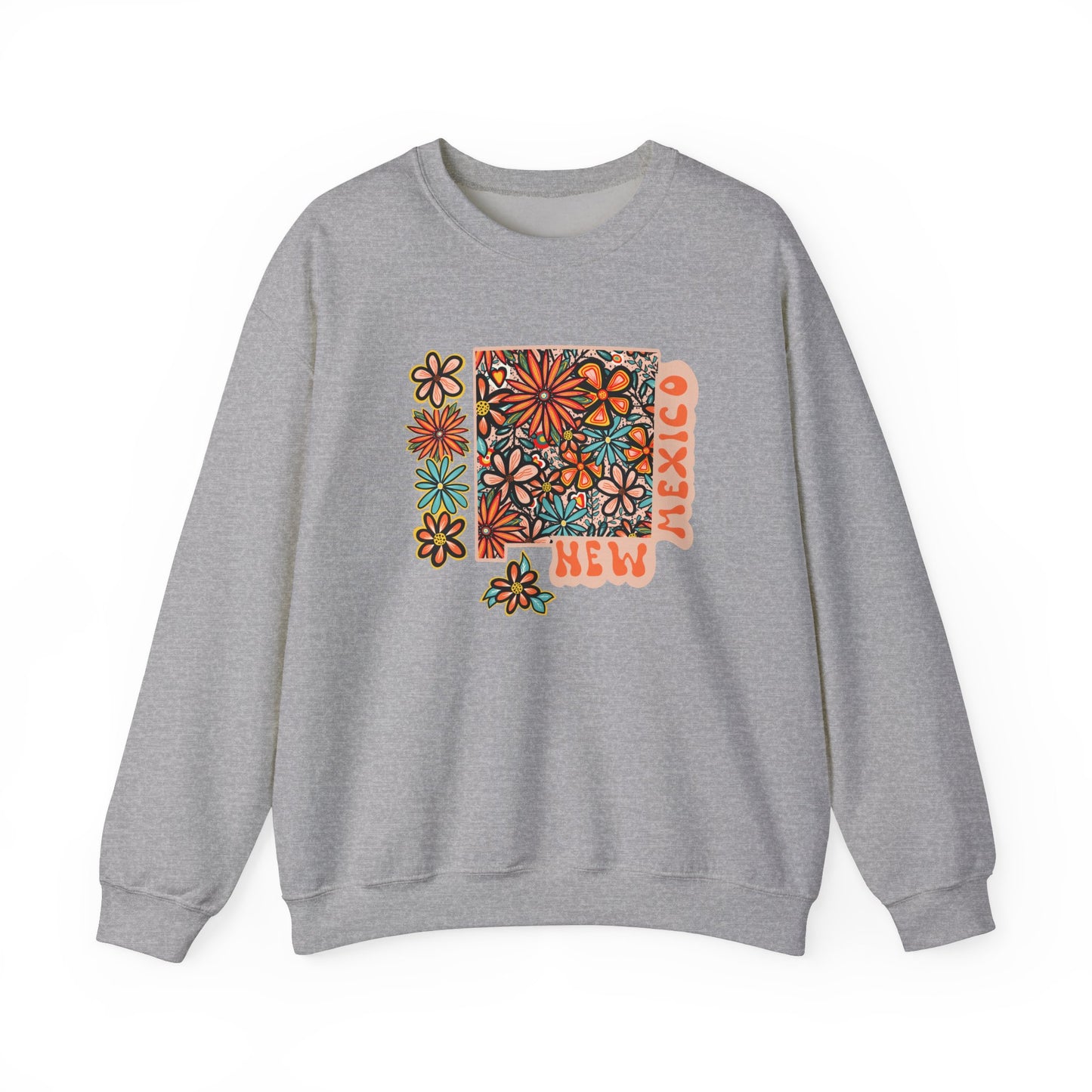 Retro 70s Flowers New Mexico State Design — Heavy Blend™ Crewneck Sweatshirt