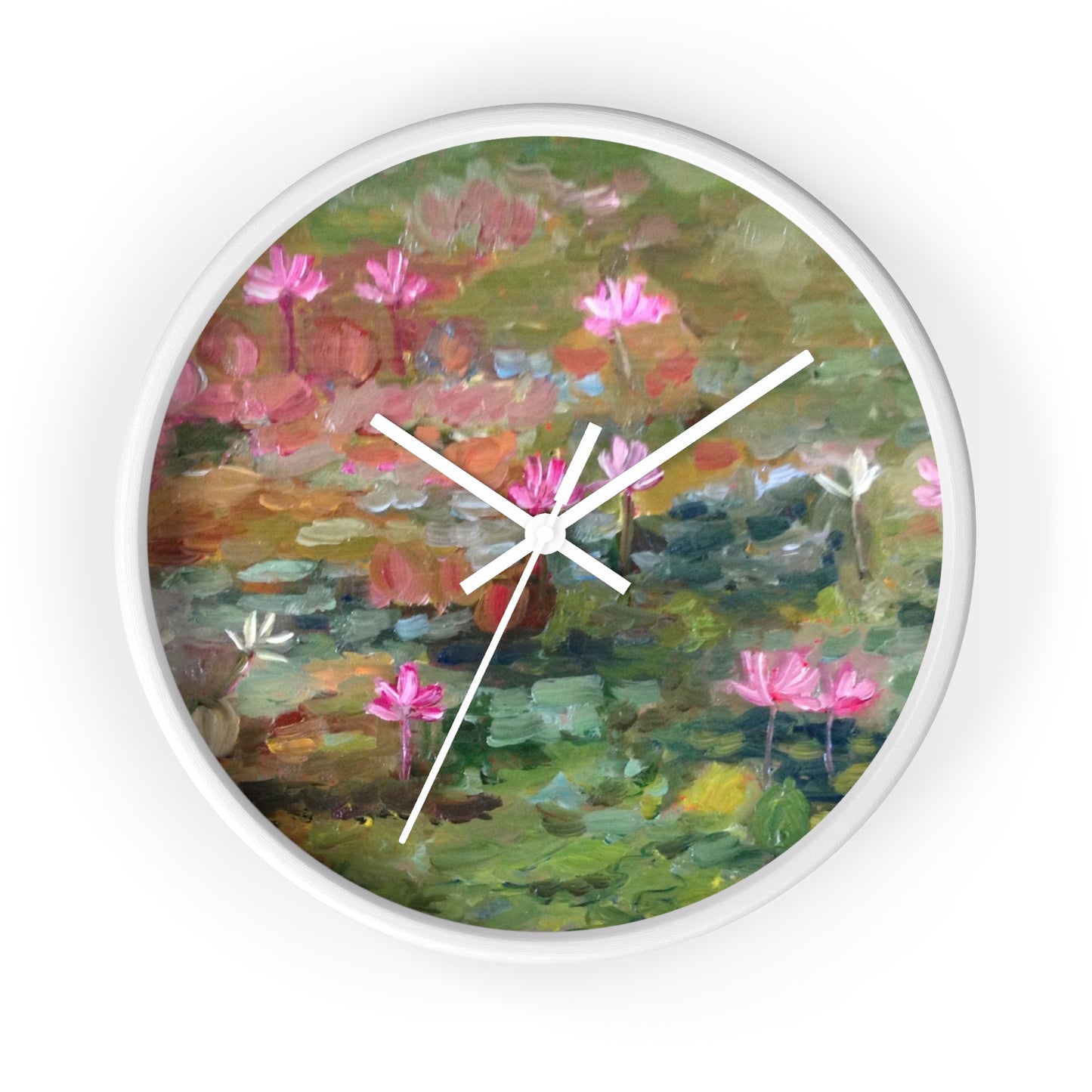 Water Lily Art Wall Clock — Impressionist Floral Timepiece