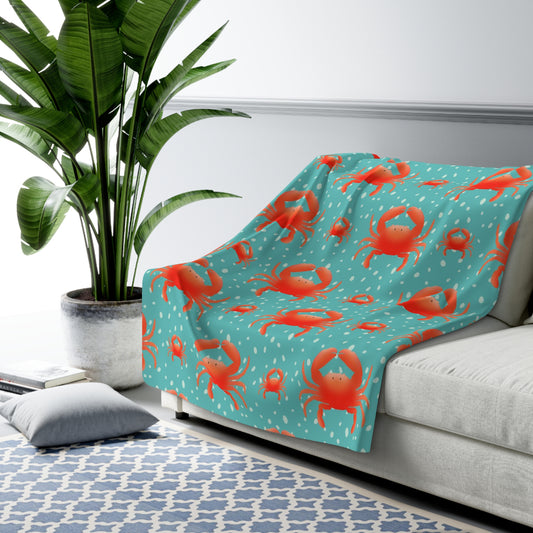 Coastal Vibes | crabs on Turquoise Sherpa Fleece Blanket