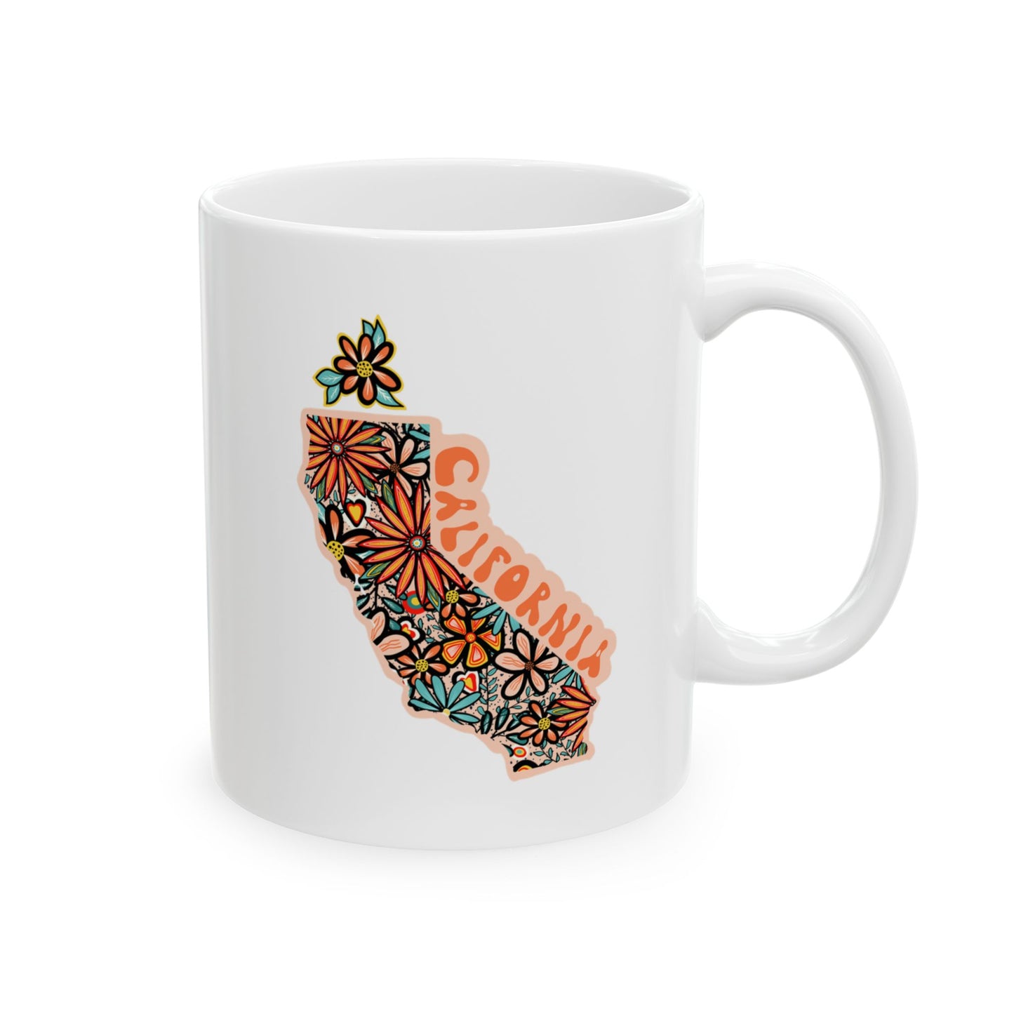 Retro 70s Flowers California Ceramic Mug 11 oz and 15 oz