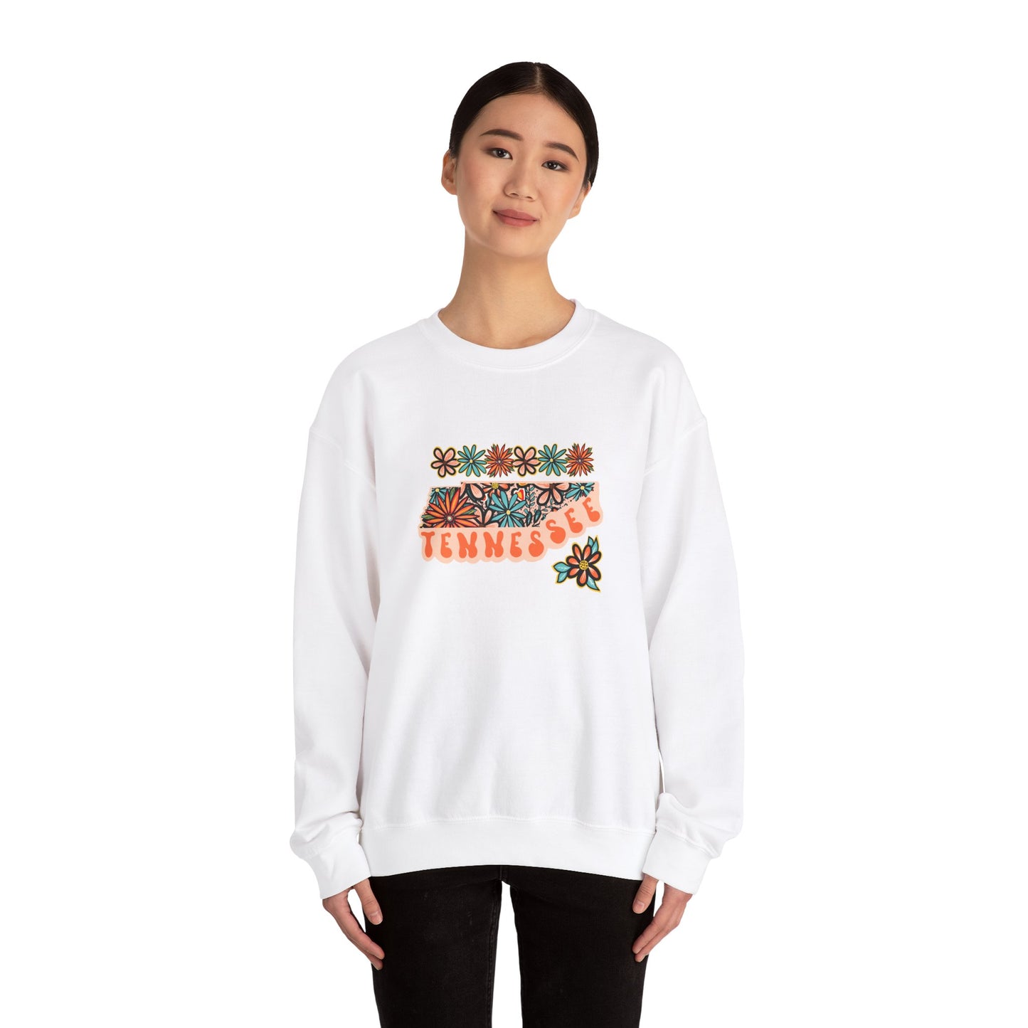 Retro 70s Flowers Tennessee State Design — Heavy Blend™ Crewneck Sweatshirt