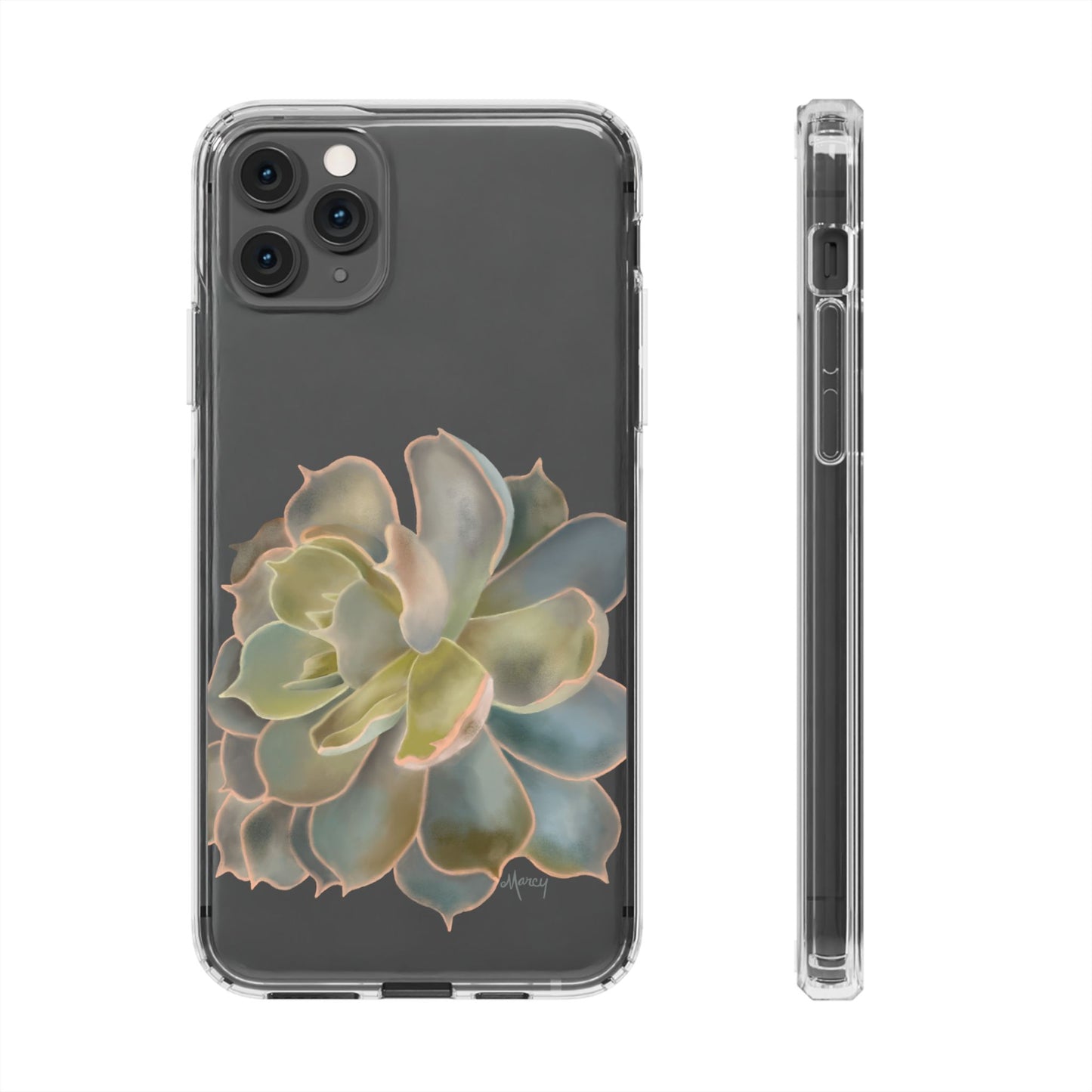 Gray and Green Succulent Clear Cases