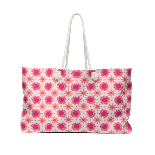 Retro Pink Sunflowers on Pale Pink Weekender Bag