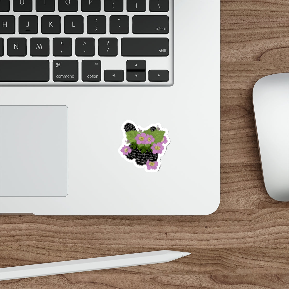 Blackberry Patch - Blackberries with Leaves and Flowers Die Cut Sticker