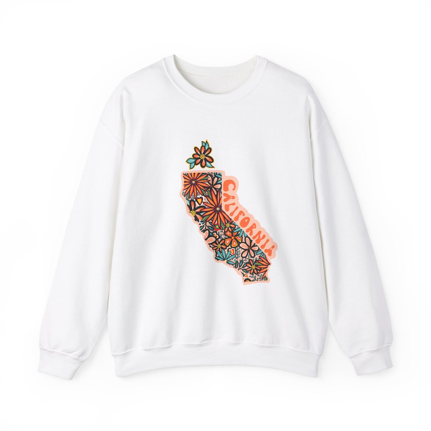 Retro 70s Flowers California State Design — Heavy Blend™ Crewneck Sweatshirt