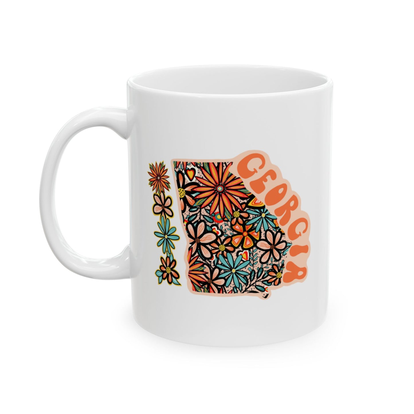 Retro 70s Flowers Georgia Ceramic Mug 11 oz and 15 oz