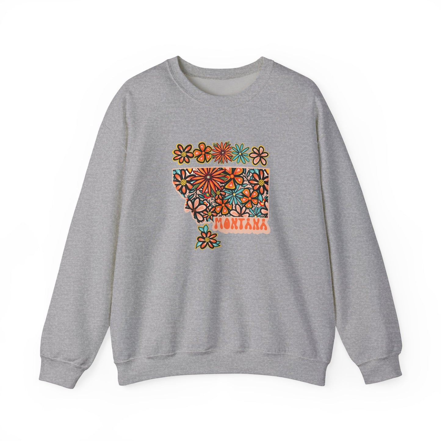 Retro 70s Flowers Montana State Design — Heavy Blend™ Crewneck Sweatshirt