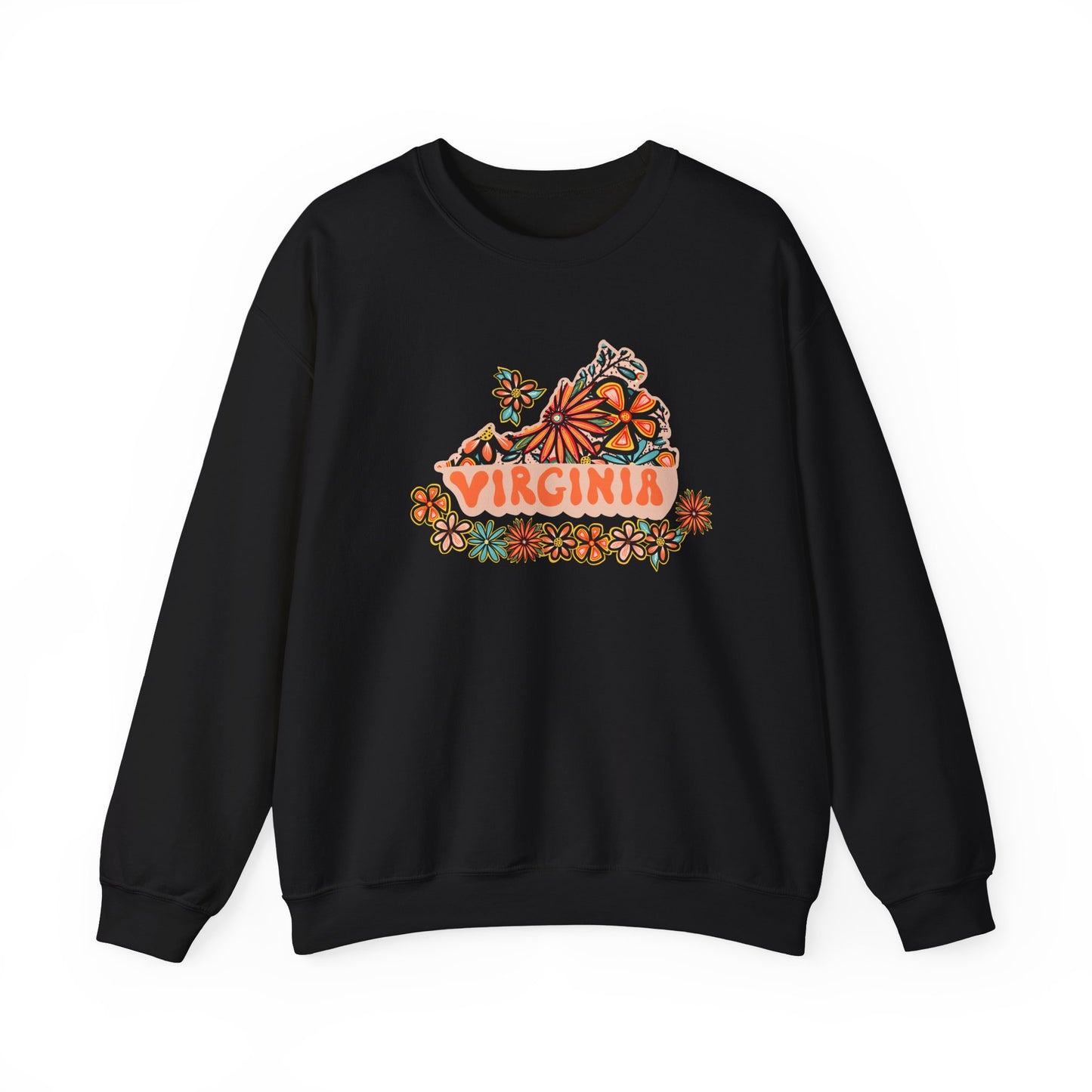 Retro 70s Flowers Virginia State Design — Heavy Blend™ Crewneck Sweatshirt