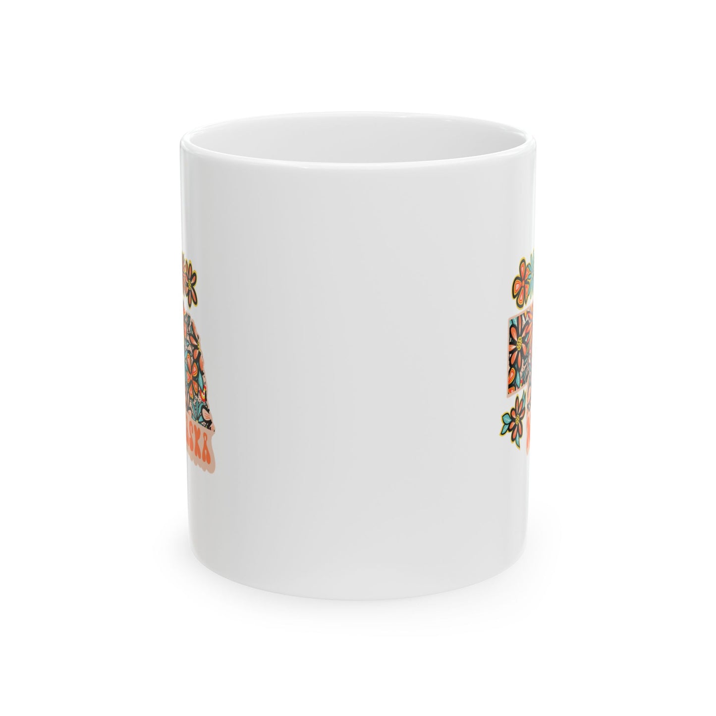 Retro 70s Flowers Nebraska Ceramic Mug 11 oz and 15 oz