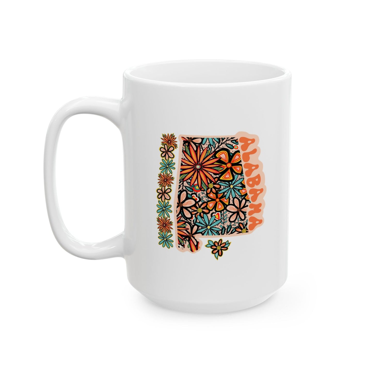 Retro 70s Flowers Alabama Ceramic Mug 11 oz and 15 oz