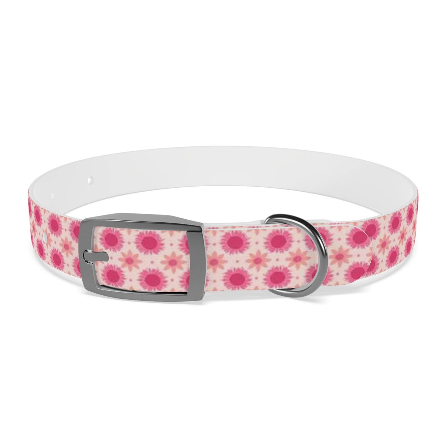 Retro Pink Sunflowers Dog Collar