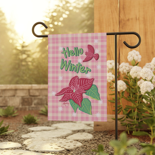 Winter Poinsettia on Pink Plaid Garden & House Banner