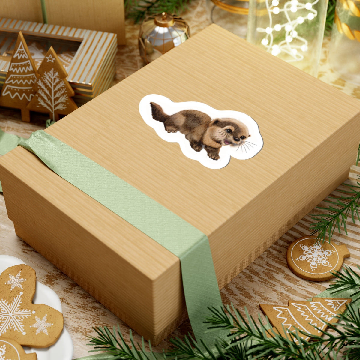 Playful Baby Otter Kiss-Cut Sticker — Cute Animal Laptop Decal