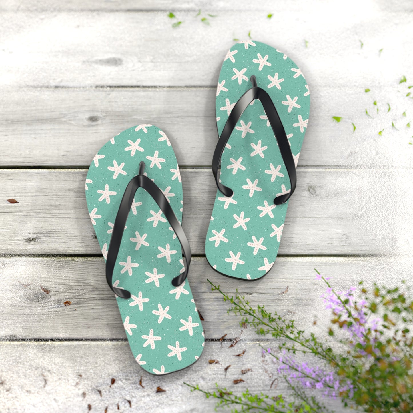 Starfish on Sea Green Flip Flops