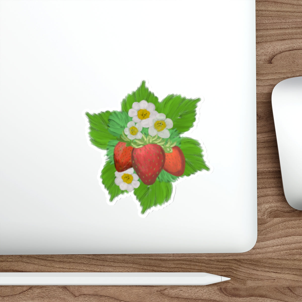 Strawberry Patch - Strawberries with Leaves and Flowers Die Cut Sticker