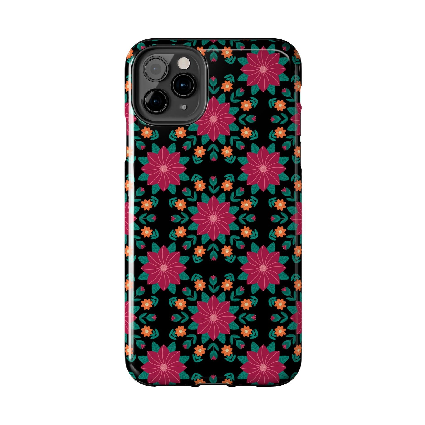 Poinsettias (pink and teal) Tough Phone Cases