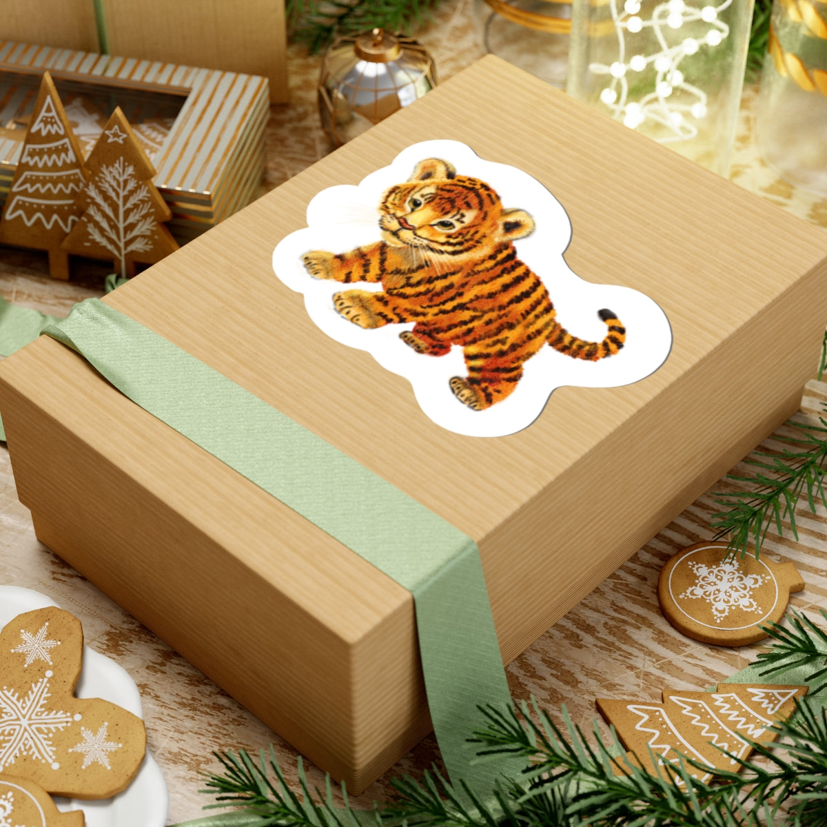 Tiger Cub Kiss-Cut Sticker — Cute Vintage Wildlife Laptop Decal