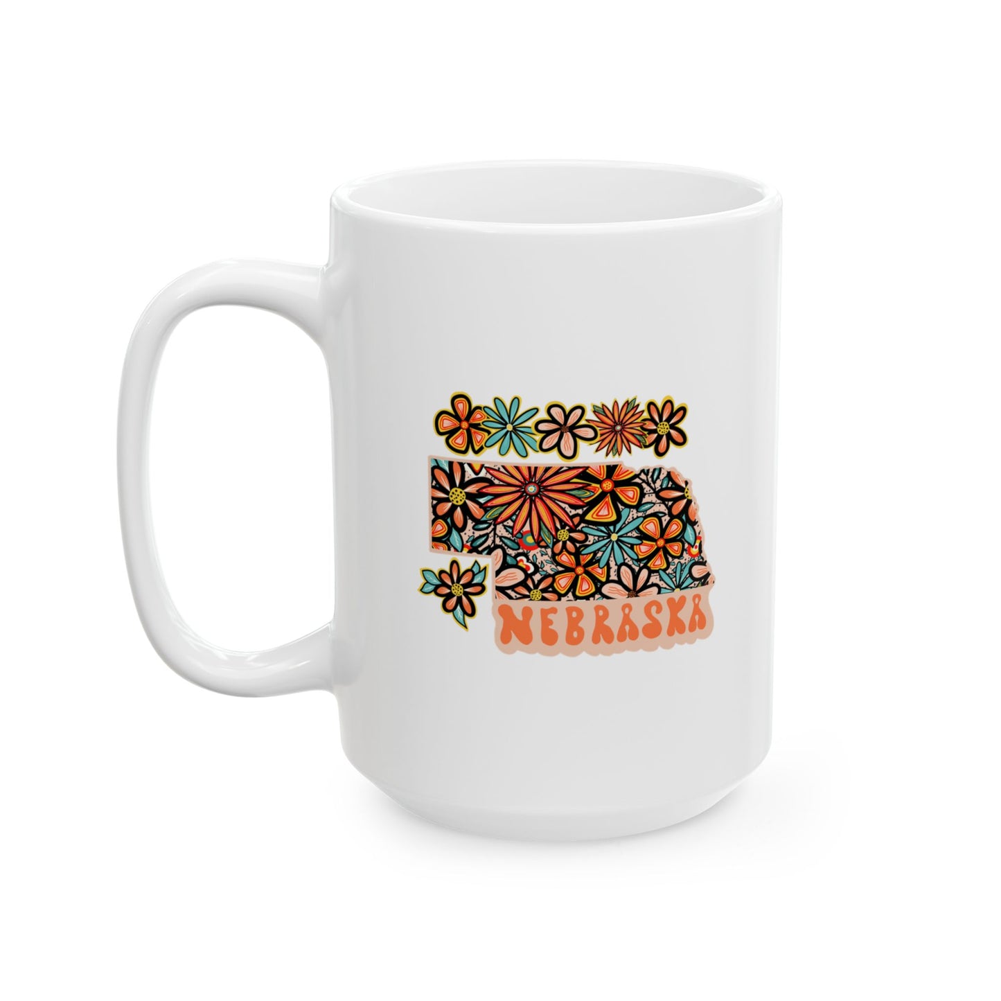 Retro 70s Flowers Nebraska Ceramic Mug 11 oz and 15 oz