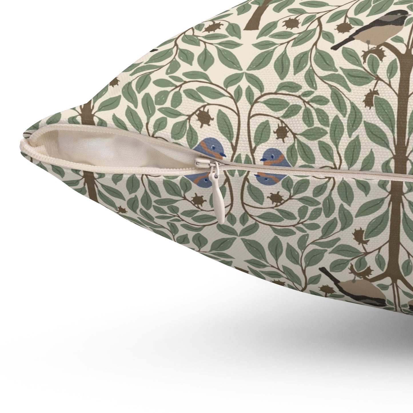 Birds in a Chestnut Tree Spun Polyester Square Pillow