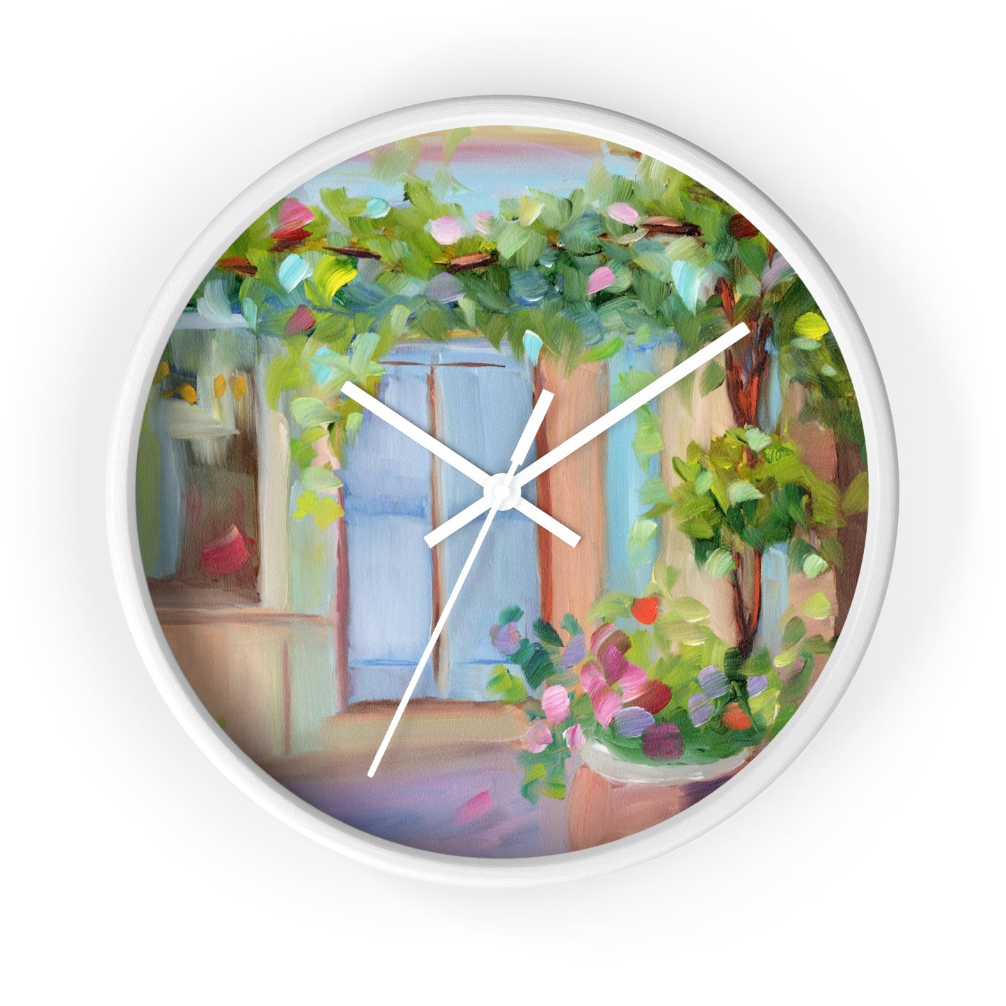 Old World Garden Wall Clock — Sunny Courtyard Floral Art Clock