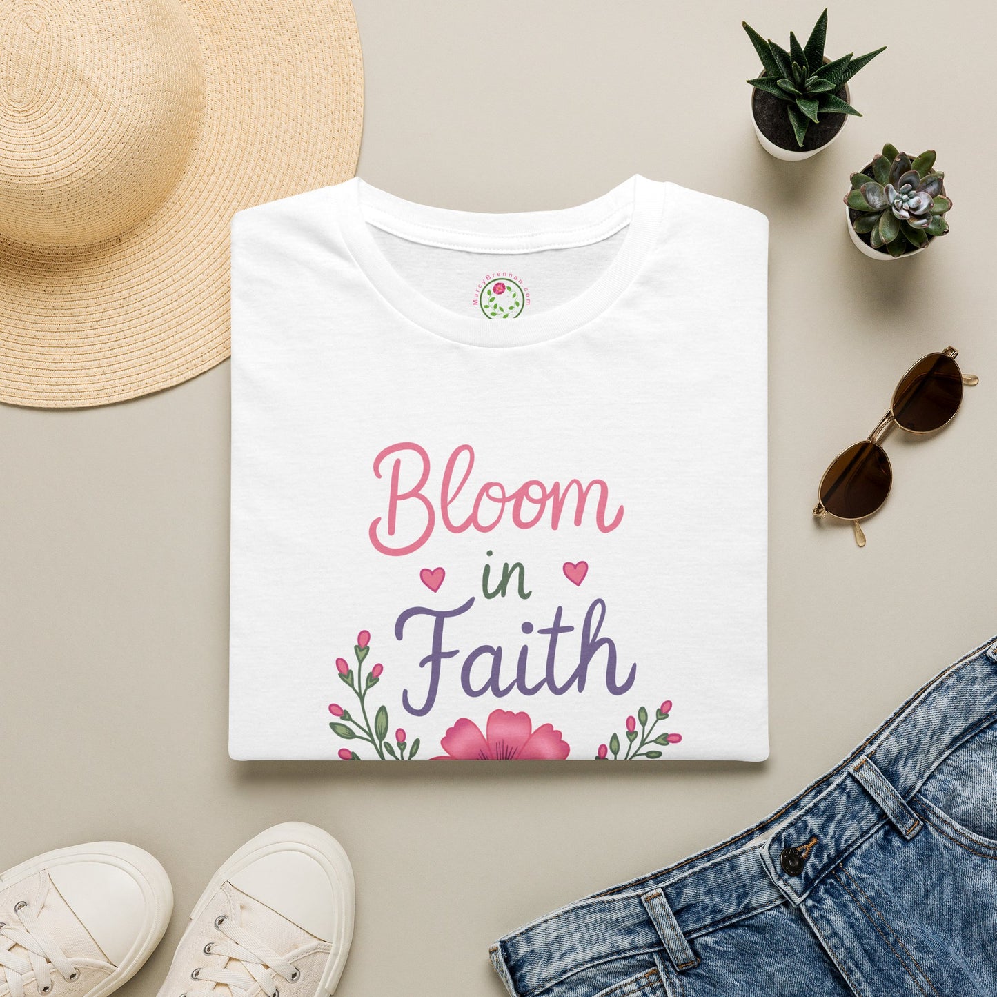 Bloom in Faith T-Shirt — Floral Inspirational Christian Tee