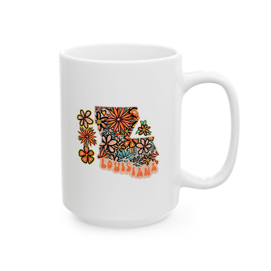 Retro 70s Flowers Louisiana Ceramic Mug 11 oz and 15 oz