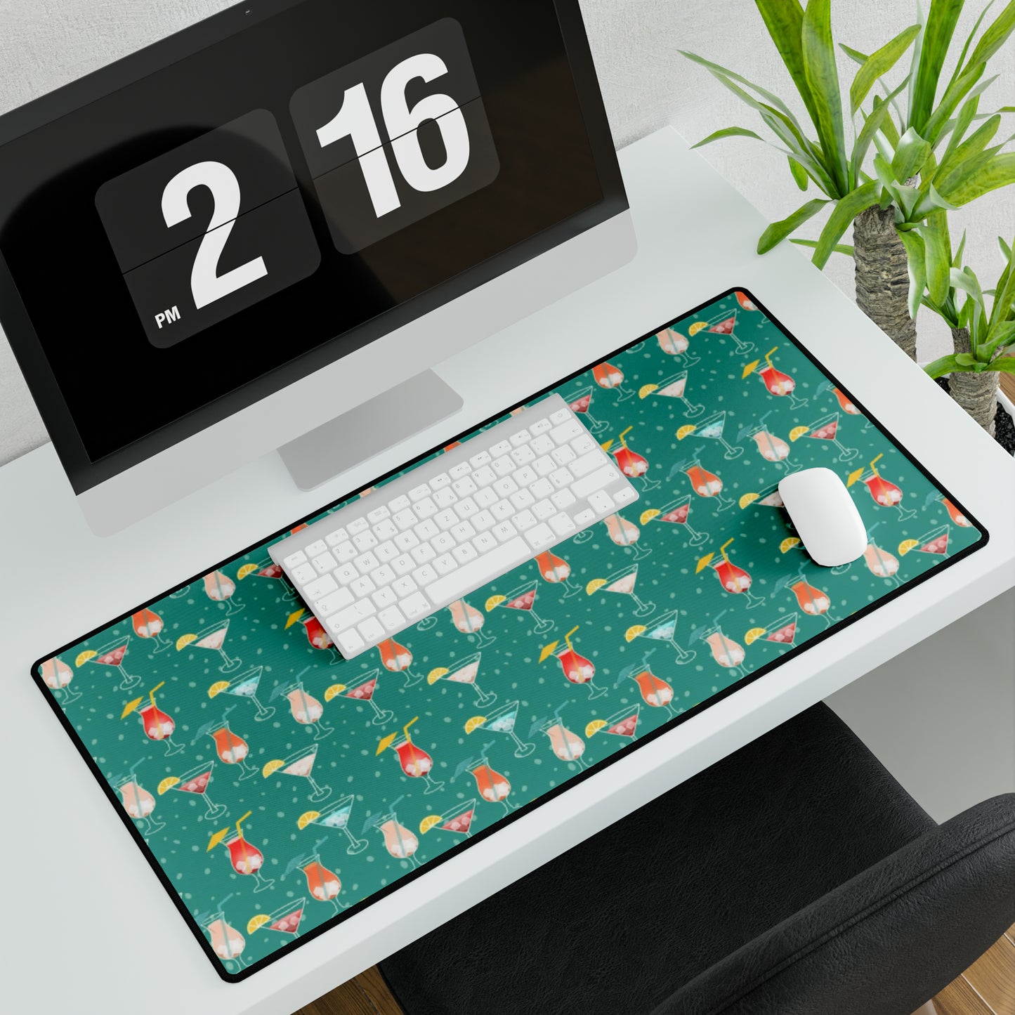 Cocktails Desk Mat: Vibrant Drinks with Lemon Slices and Umbrellas