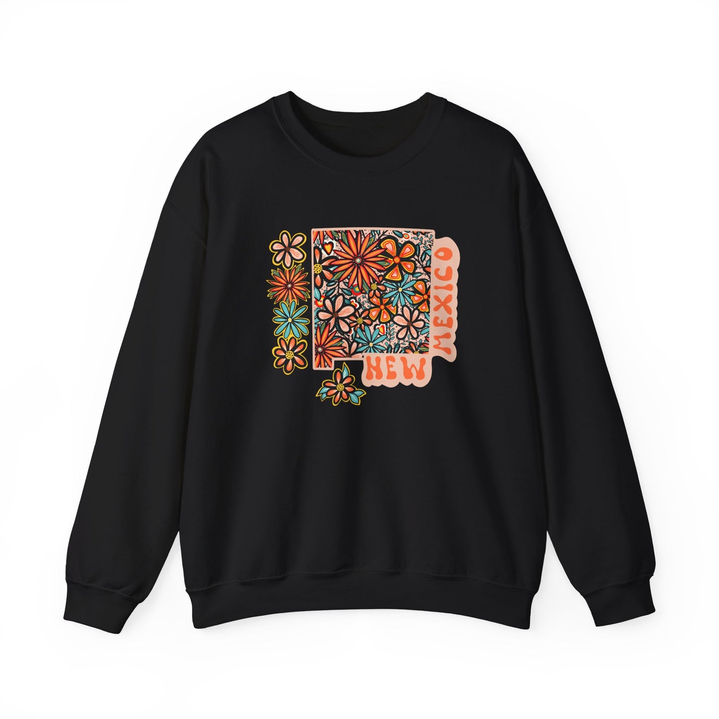 Retro 70s Flowers New Mexico State Design — Heavy Blend™ Crewneck Sweatshirt