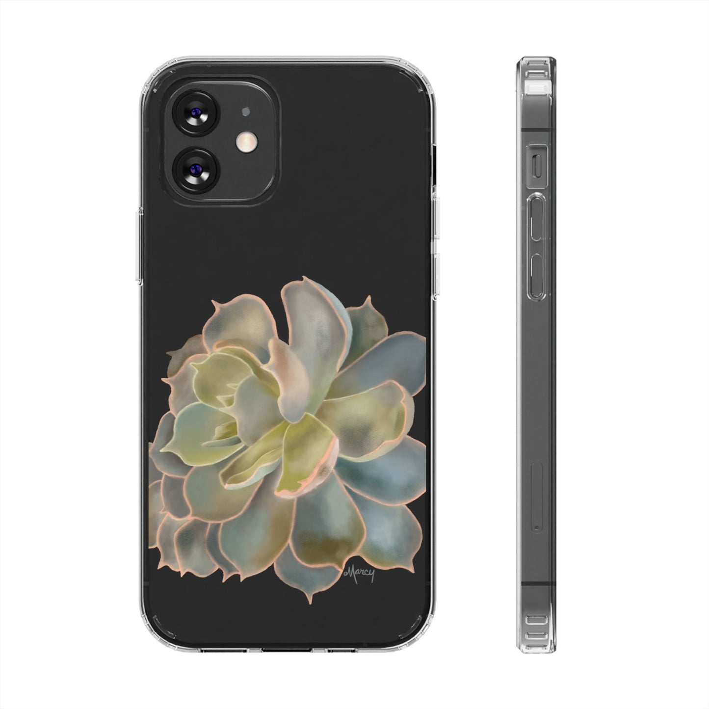 Gray and Green Succulent Clear Cases