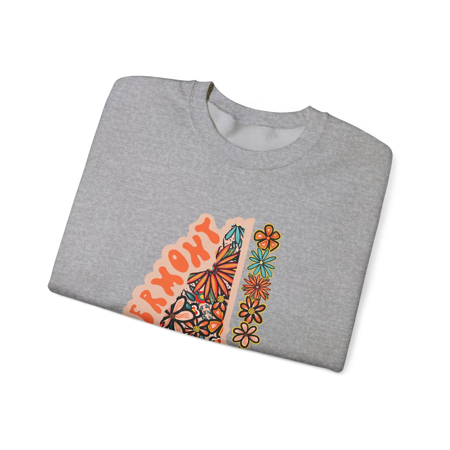 Retro 70s Flowers Vermont State Design — Heavy Blend™ Crewneck Sweatshirt