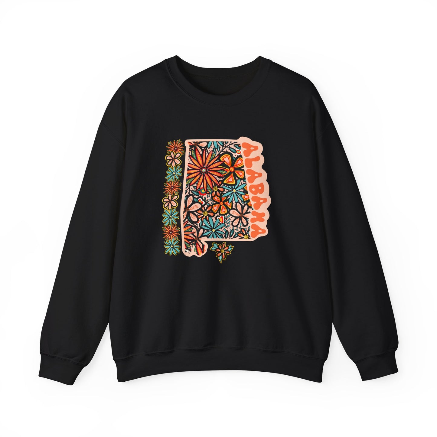 Retro 70s Flowers Alabama State Design — Heavy Blend™ Crewneck Sweatshirt