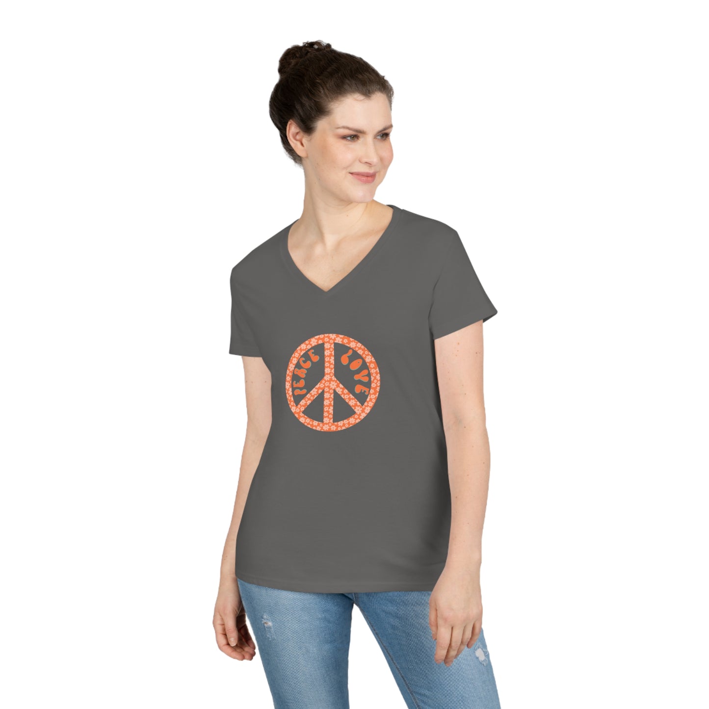 Groovy Words | Peace and Love | Ladies' Cotton V-Neck T-Shirt