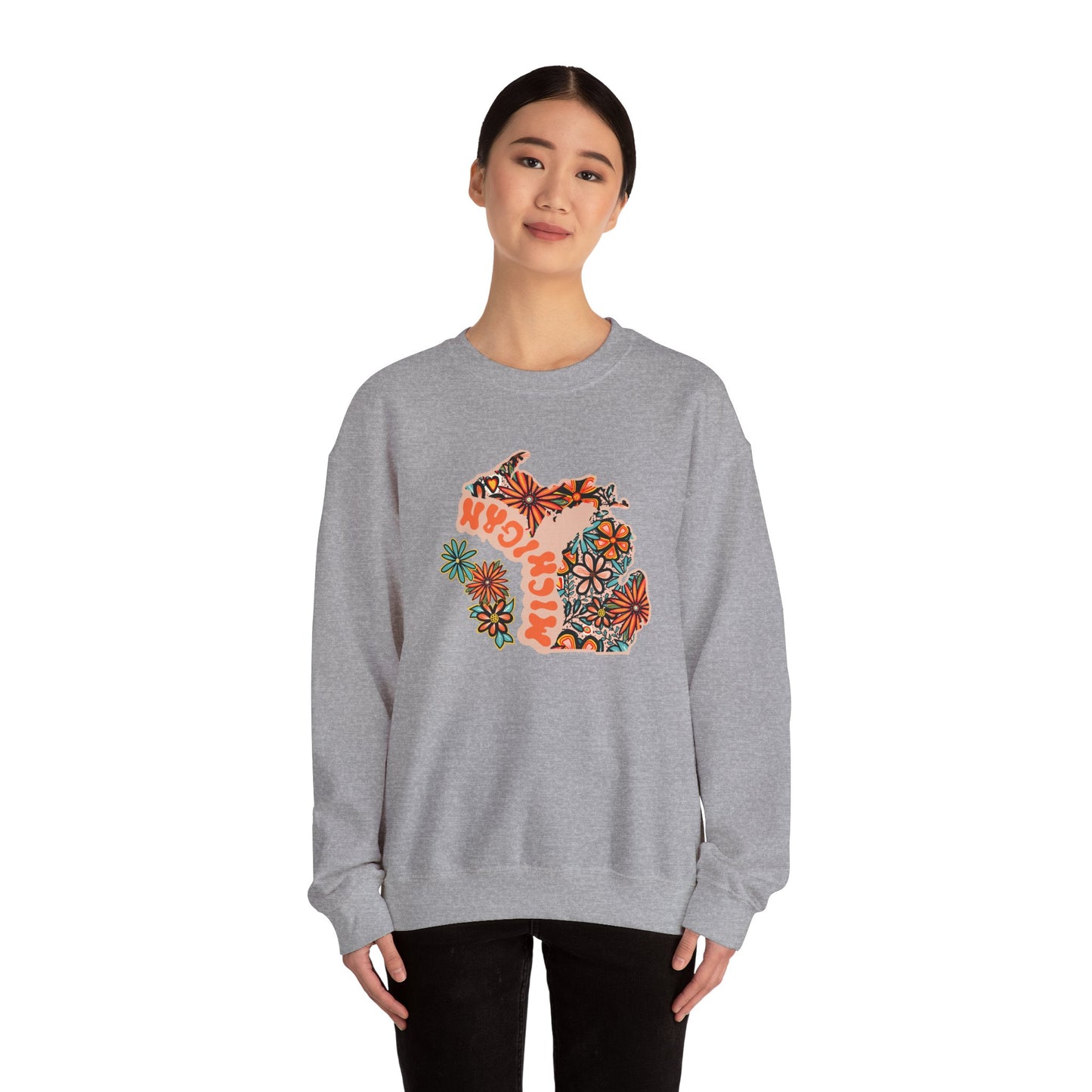 Retro 70s Flowers Michigan State Design — Heavy Blend™ Crewneck Sweatshirt